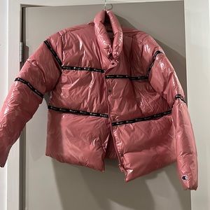 Pink Champion Logo Puffer Jacket